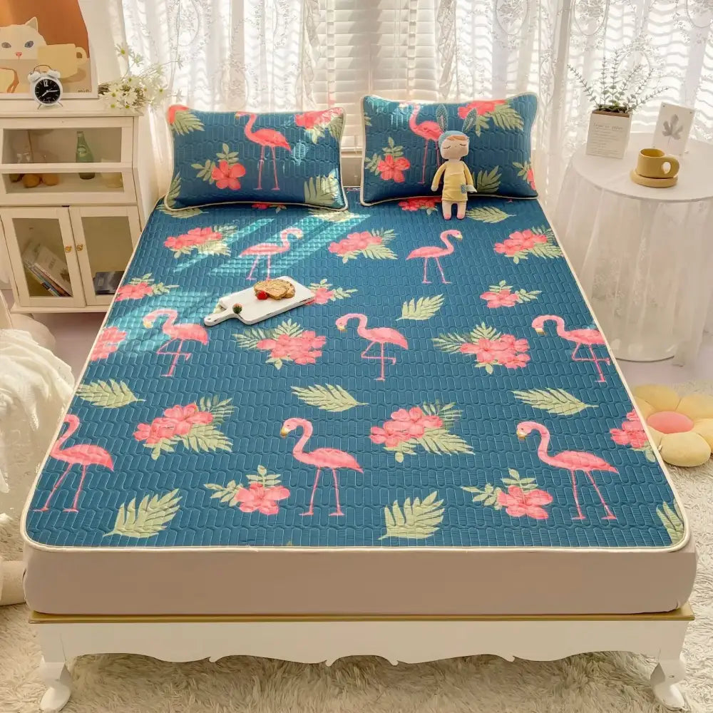 Rainbow striped cartoon print mattress set bedroom quilted cushion