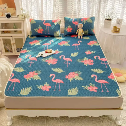 Rainbow striped cartoon print mattress set bedroom quilted cushion