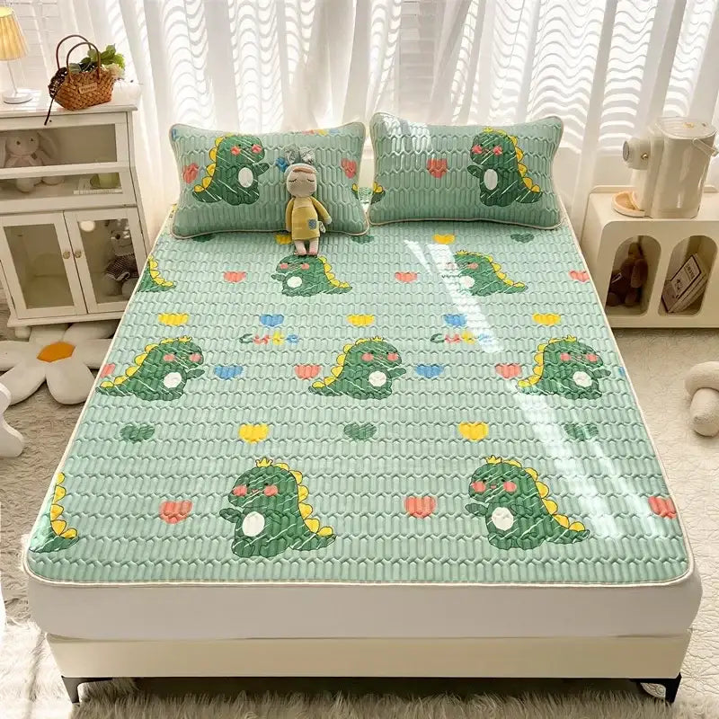 Rainbow striped cartoon print mattress set bedroom quilted cushion