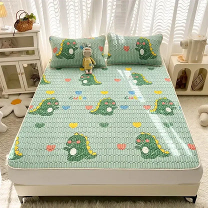 Rainbow striped cartoon print mattress set bedroom quilted cushion