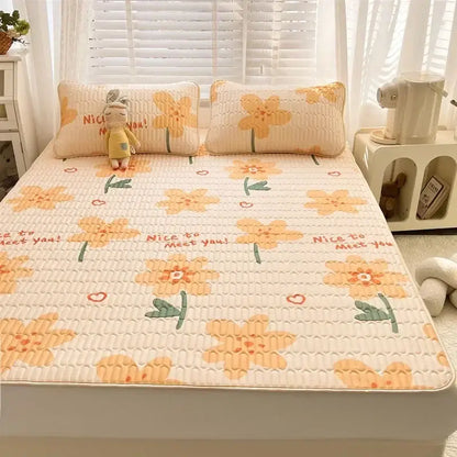 Rainbow striped cartoon print mattress set bedroom quilted cushion