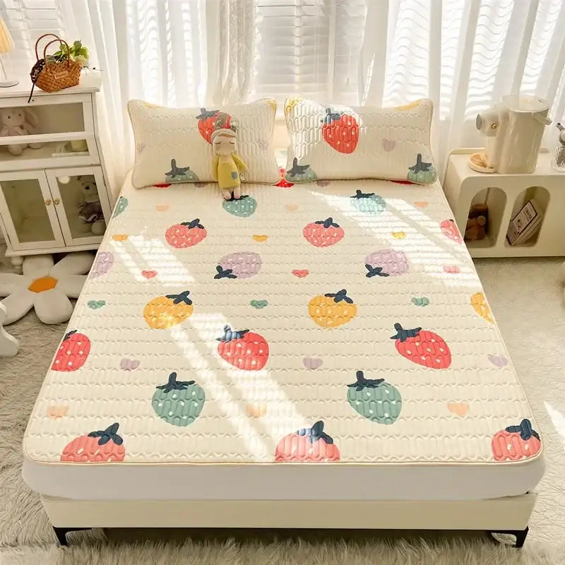 Rainbow striped cartoon print mattress set bedroom quilted cushion