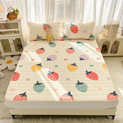 Rainbow striped cartoon print mattress set bedroom quilted cushion