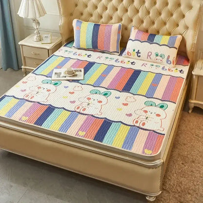 Rainbow striped cartoon print mattress set bedroom quilted cushion