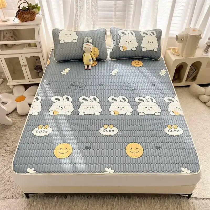 Rainbow striped cartoon print mattress set bedroom quilted cushion