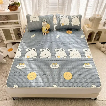Rainbow striped cartoon print mattress set bedroom quilted cushion