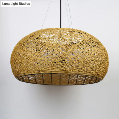 DecorBites™ Rattan Tea Room Chandelier: Asian Style Pendant Lighting Fixture