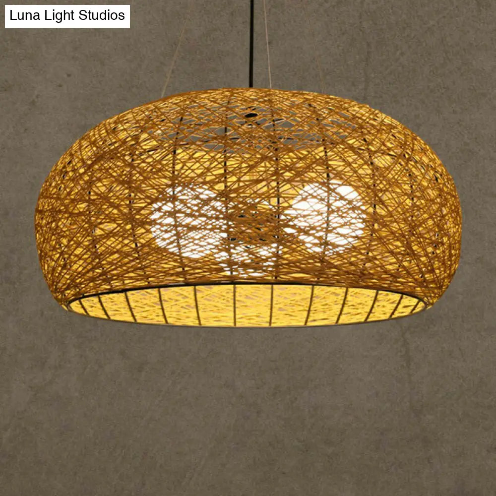 DecorBites™ Rattan Tea Room Chandelier: Asian Style Pendant Lighting Fixture