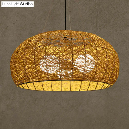 DecorBites™ Rattan Tea Room Chandelier: Asian Style Pendant Lighting Fixture