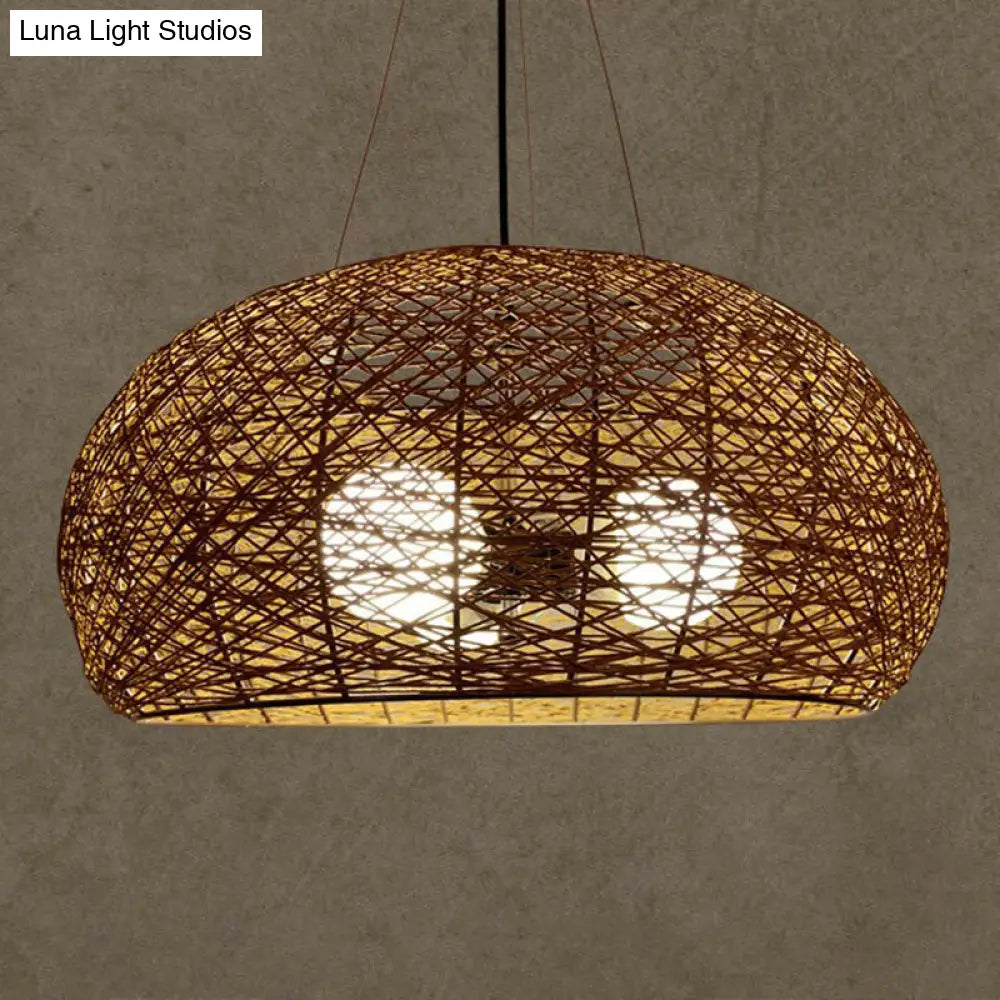 DecorBites™ Rattan Tea Room Chandelier: Asian Style Pendant Lighting Fixture