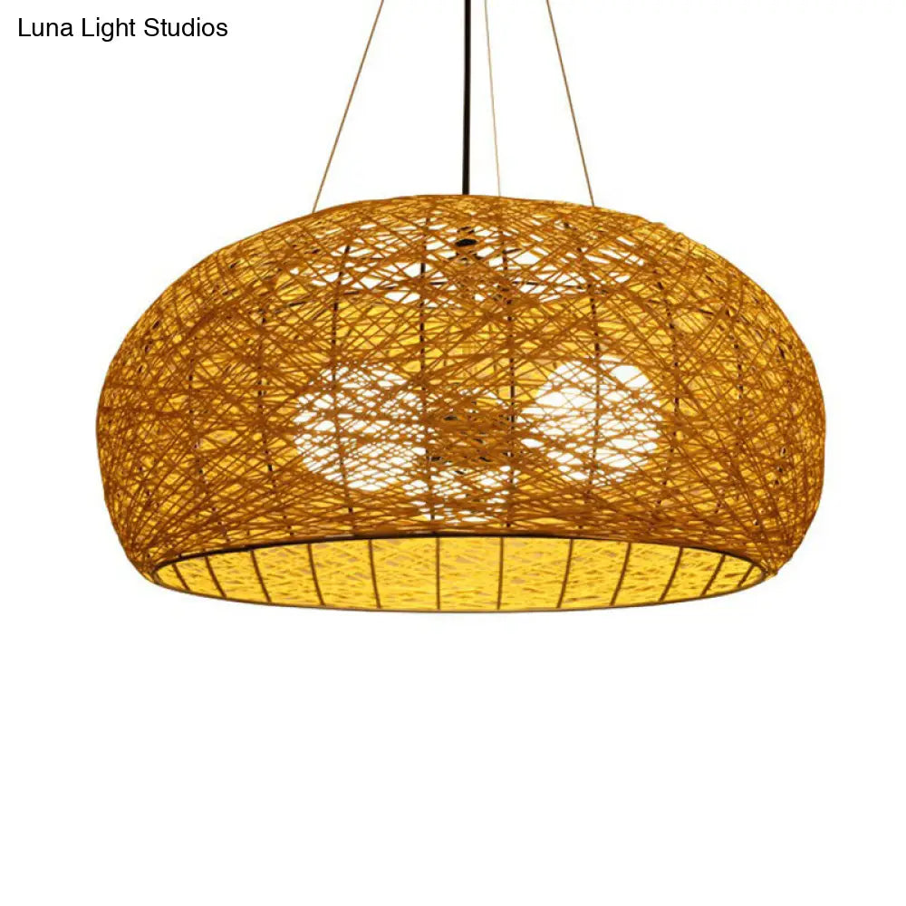 DecorBites™ Rattan Tea Room Chandelier: Asian Style Pendant Lighting Fixture