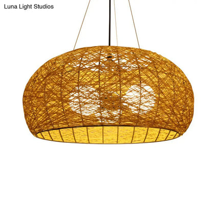 DecorBites™ Rattan Tea Room Chandelier: Asian Style Pendant Lighting Fixture