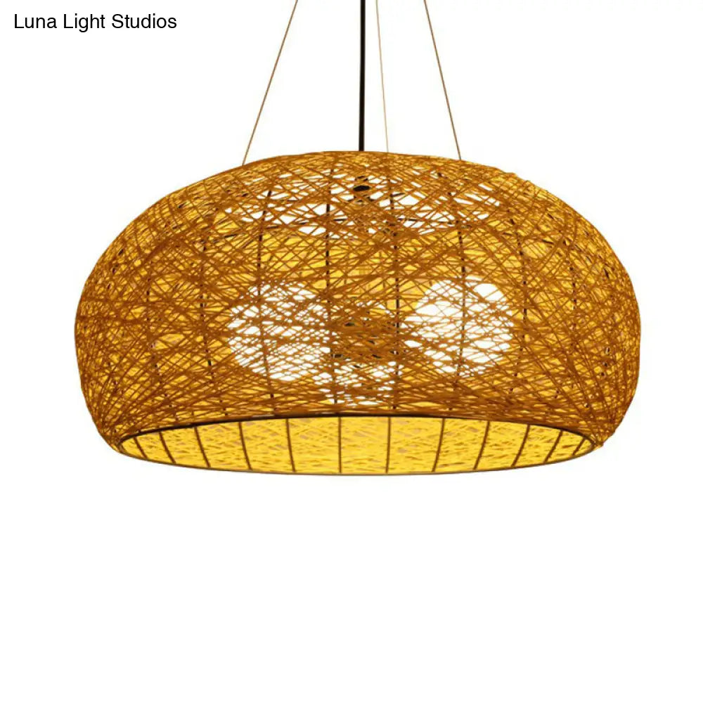 DecorBites™ Rattan Tea Room Chandelier: Asian Style Pendant Lighting Fixture