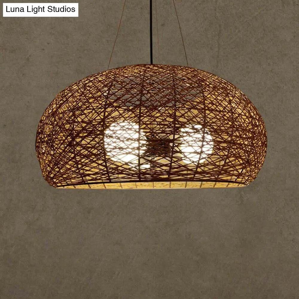 DecorBites™ Rattan Tea Room Chandelier: Asian Style Pendant Lighting Fixture