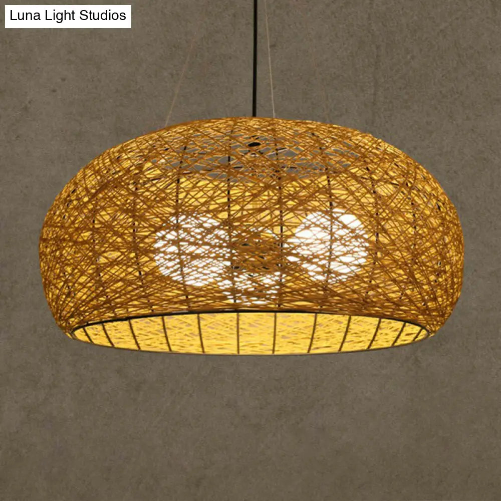 DecorBites™ Rattan Tea Room Chandelier: Asian Style Pendant Lighting Fixture