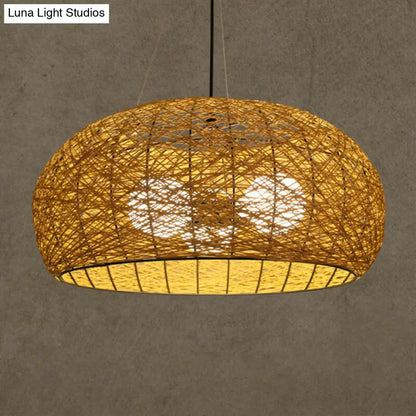 DecorBites™ Rattan Tea Room Chandelier: Asian Style Pendant Lighting Fixture