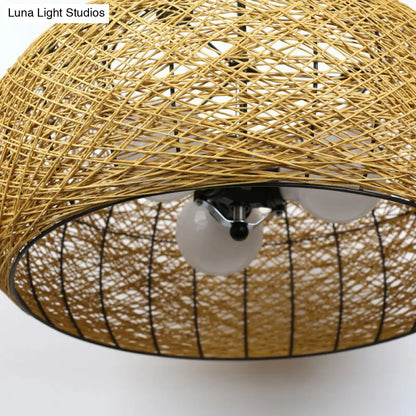DecorBites™ Rattan Tea Room Chandelier: Asian Style Pendant Lighting Fixture