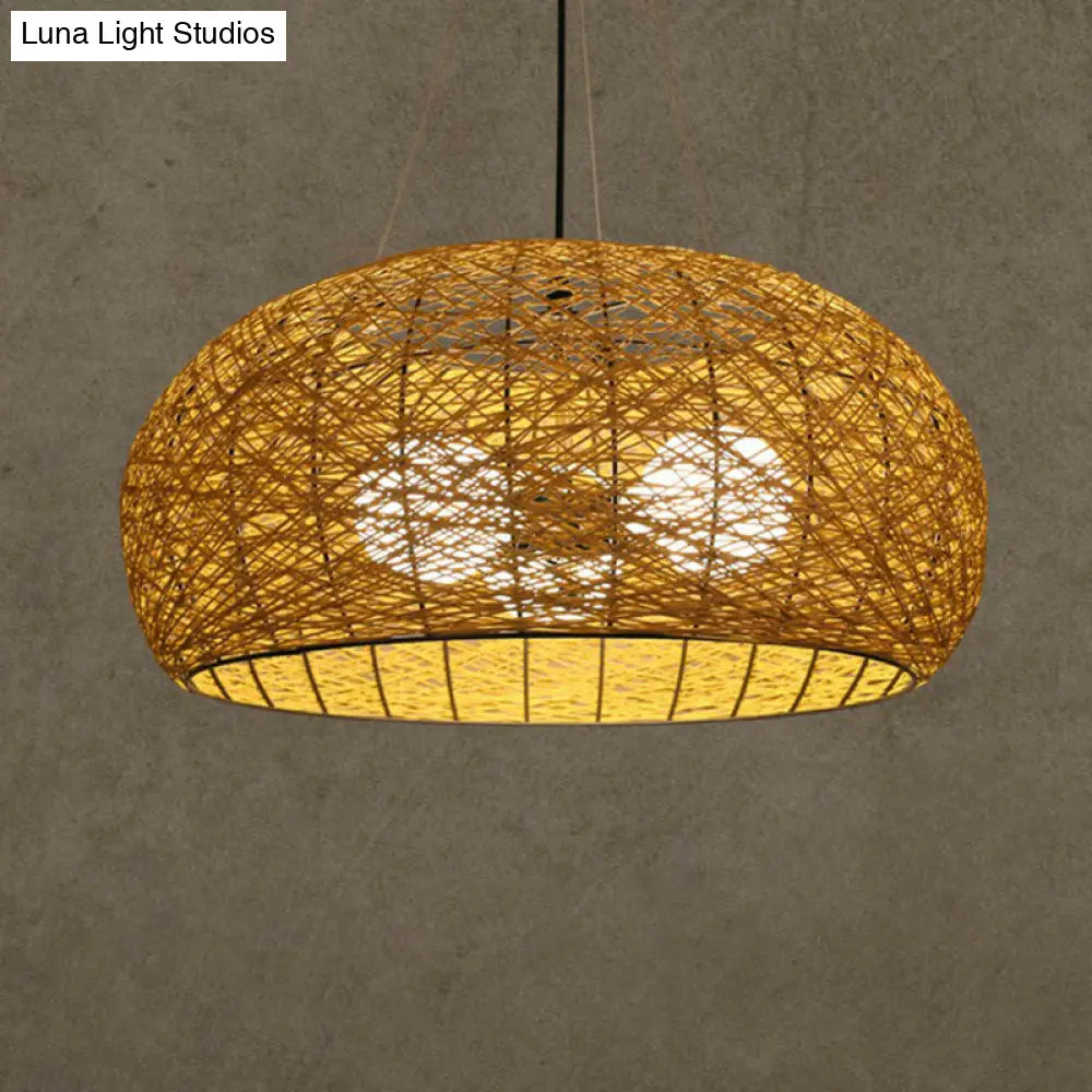 DecorBites™ Rattan Tea Room Chandelier: Asian Style Pendant Lighting Fixture