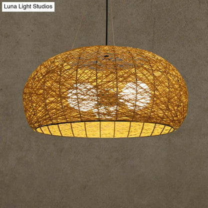 DecorBites™ Rattan Tea Room Chandelier: Asian Style Pendant Lighting Fixture