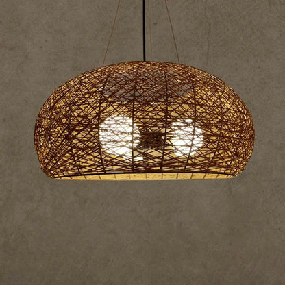 DecorBites™ Rattan Tea Room Chandelier: Asian Style Pendant Lighting Fixture