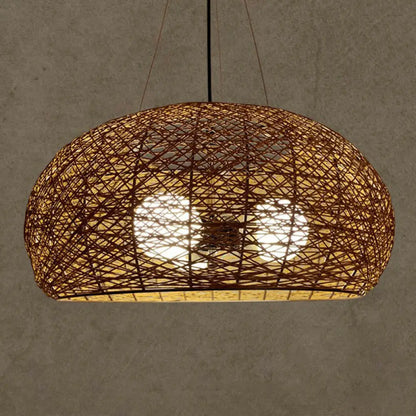 DecorBites™ Rattan Tea Room Chandelier: Asian Style Pendant Lighting Fixture