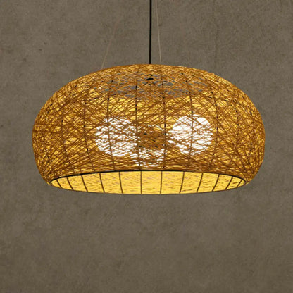 DecorBites™ Rattan Tea Room Chandelier: Asian Style Pendant Lighting Fixture