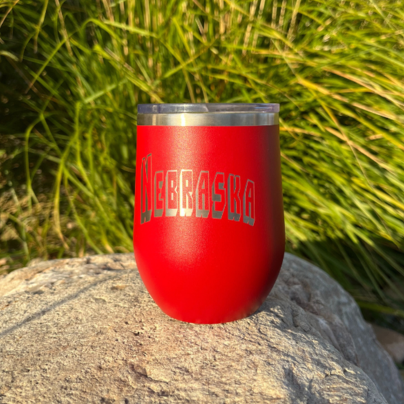 Stainless Steel Nebraska Engraved Stemless Wine Tumbler | 12 oz | Multiple Colors | RCK Creations & More