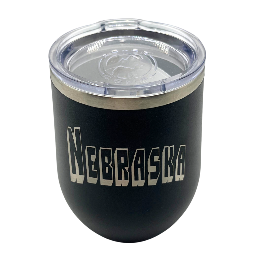 Stainless Steel Nebraska Engraved Stemless Wine Tumbler | 12 oz | Multiple Colors | RCK Creations & More