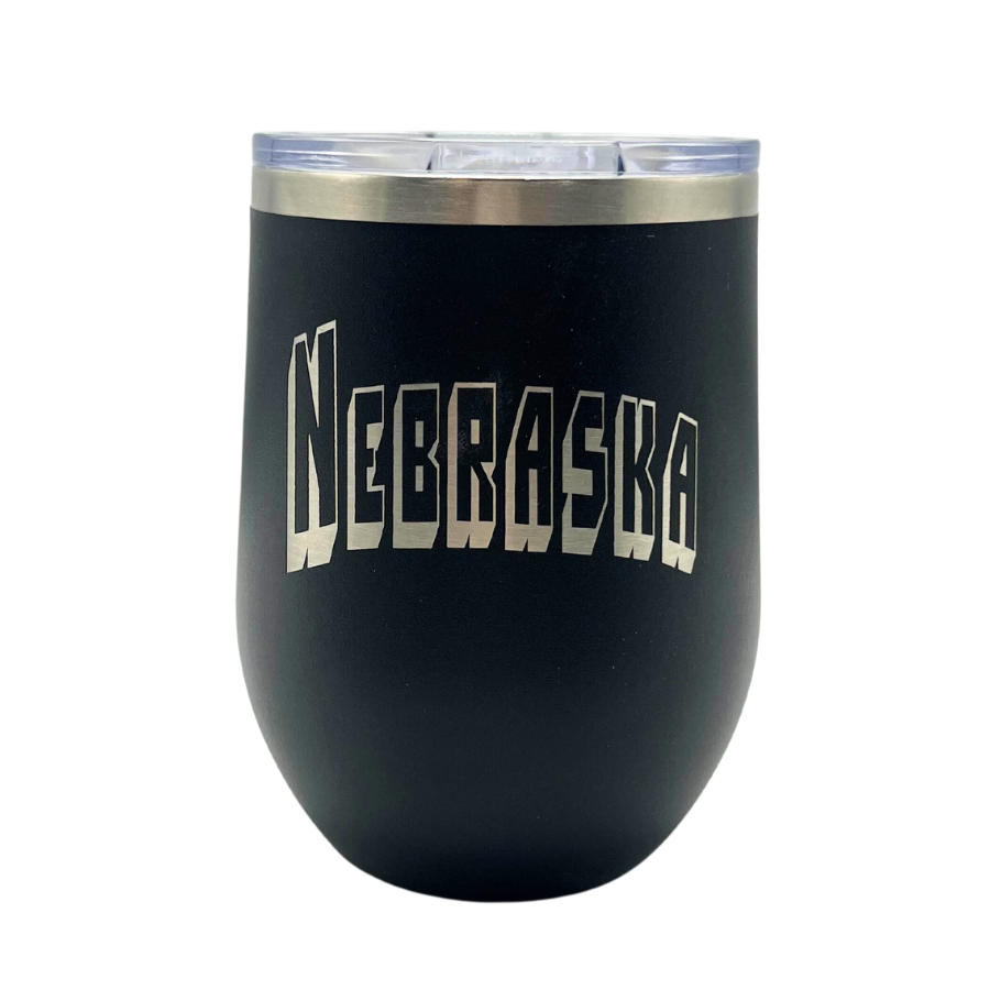 Stainless Steel Nebraska Engraved Stemless Wine Tumbler | 12 oz | Multiple Colors | RCK Creations & More