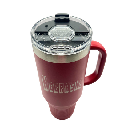 Stainless Steel Nebraska Engraved Tumbler With Handle | 40 oz | Multiple Colors | RCK Creations & More