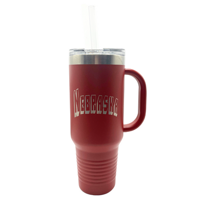 Stainless Steel Nebraska Engraved Tumbler With Handle | 40 oz | Multiple Colors | RCK Creations & More