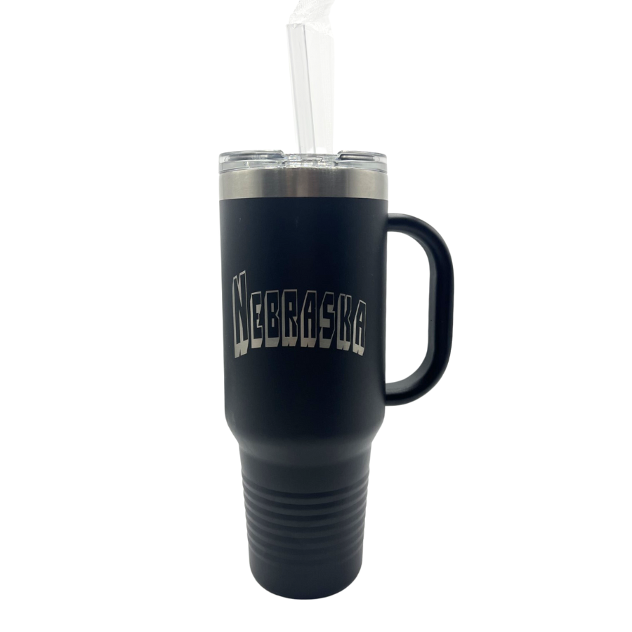 Stainless Steel Nebraska Engraved Tumbler With Handle | 40 oz | Multiple Colors | RCK Creations & More