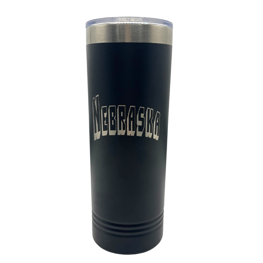 Stainless Steel Nebraska Engraved Skinny Tumbler | 22 oz | Multiple Colors | RCK Creations & More