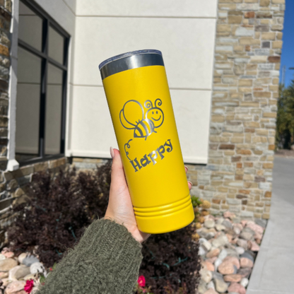 Skinny "Bee Happy" Tumbler with Slider Lid | 22 oz | Multiple Colors | RCK Creation & More