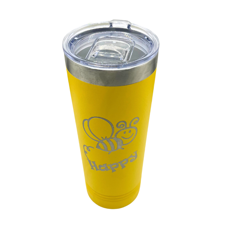 Skinny "Bee Happy" Tumbler with Slider Lid | 22 oz | Multiple Colors | RCK Creation & More