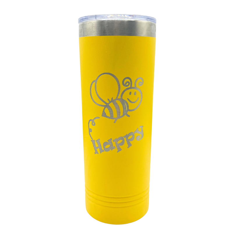 Skinny "Bee Happy" Tumbler with Slider Lid | 22 oz | Multiple Colors | RCK Creation & More