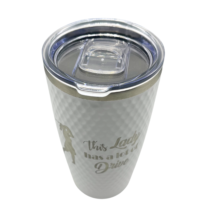 Stainless Steel "This Lady Has A Lot Of Drive" Golf Tumbler | 20 oz | White | RCK Creations & More