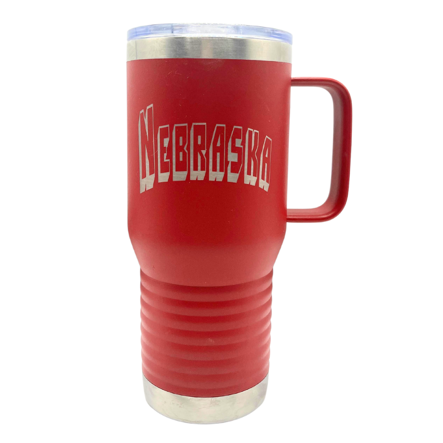 Stainless Steel Nebraska Engraved Cup with Handle | 20 oz | Multiple Colors | RCK Creations & More