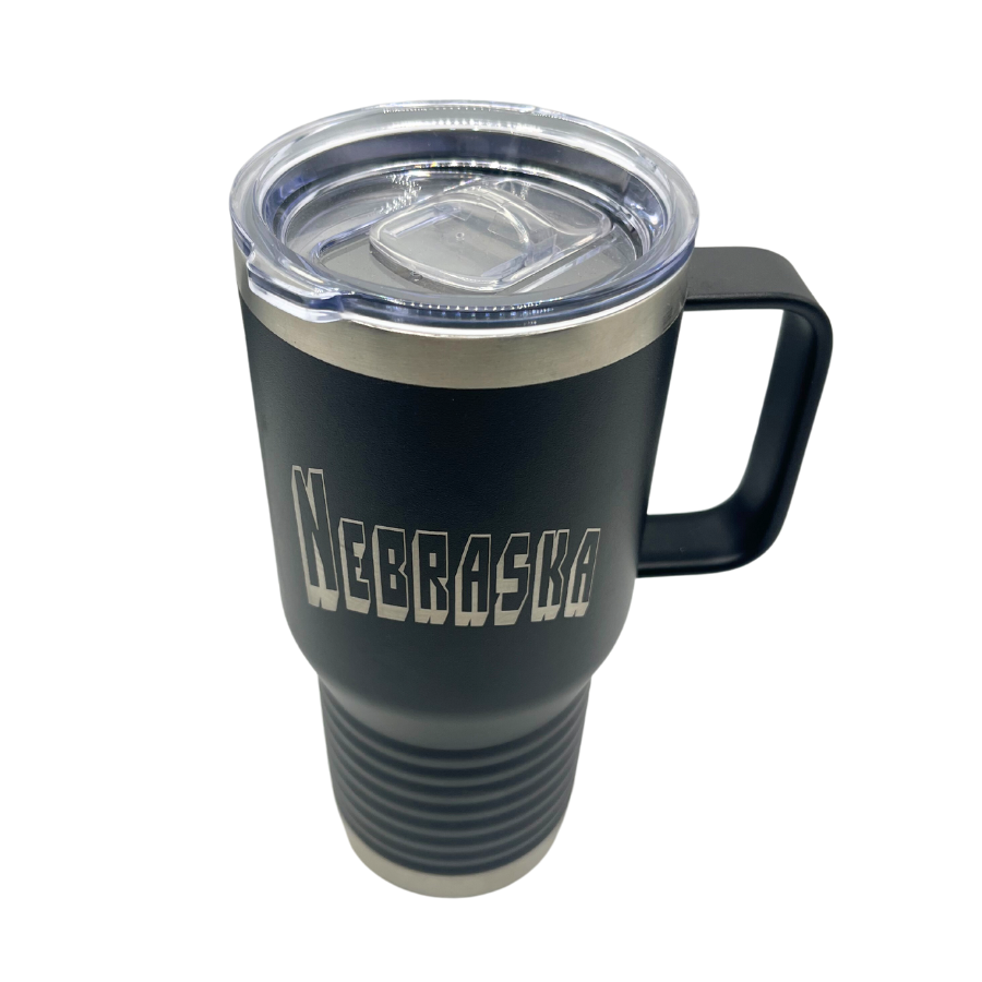 Stainless Steel Nebraska Engraved Cup with Handle | 20 oz | Multiple Colors | RCK Creations & More