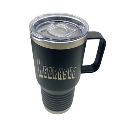 Stainless Steel Nebraska Engraved Cup with Handle | 20 oz | Multiple Colors | RCK Creations & More