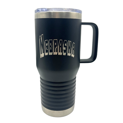 Stainless Steel Nebraska Engraved Cup with Handle | 20 oz | Multiple Colors | RCK Creations & More