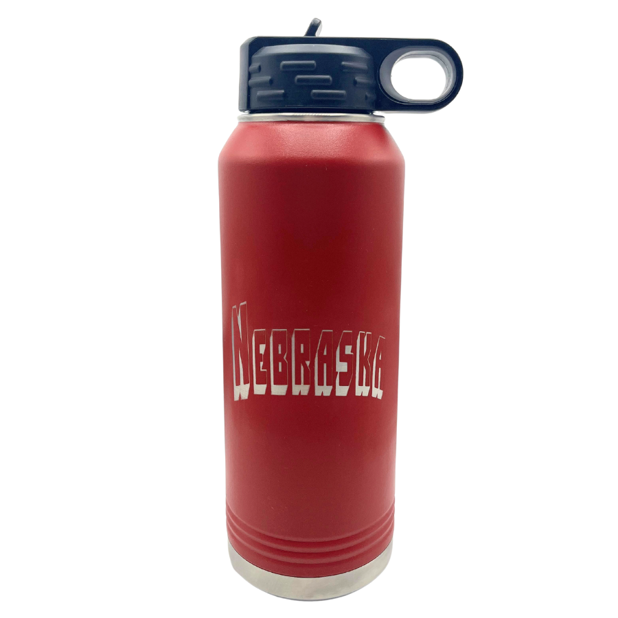 Stainless Steel Nebraska Engraved Water Bottle | 32 oz | Multiple Colors | RCK Creations & More