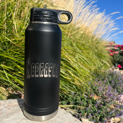 Stainless Steel Nebraska Engraved Water Bottle | 32 oz | Multiple Colors | RCK Creations & More
