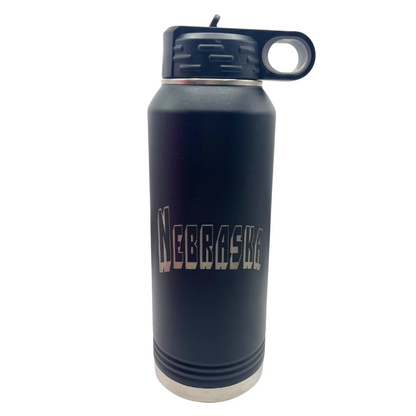 Stainless Steel Nebraska Engraved Water Bottle | 32 oz | Multiple Colors | RCK Creations & More
