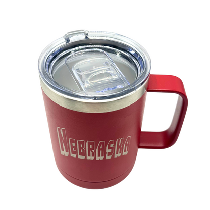 Stainless Steel Nebraska Engraved Mug Tumbler with Handle | 15 oz | Multiple Colors | RCK Creations & More