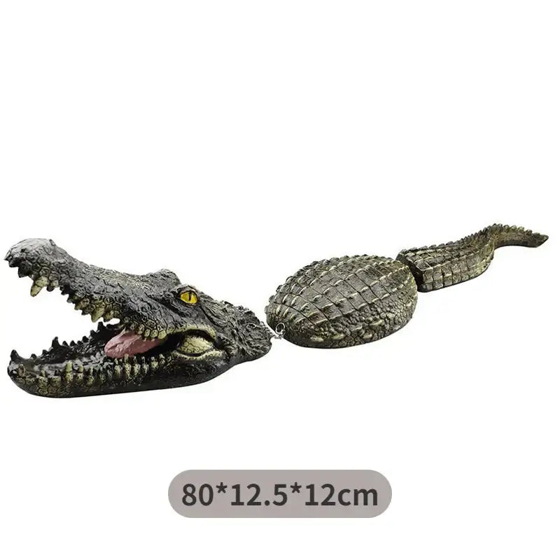 Realistic dark green & beige floating crocodile head garden water decor