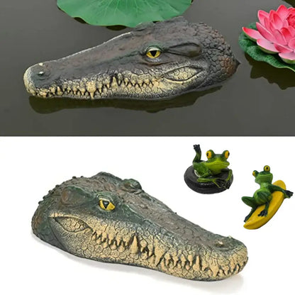 Realistic dark green & beige floating crocodile head garden water decor