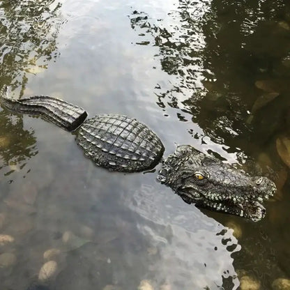 Realistic dark green & beige floating crocodile head garden water decor