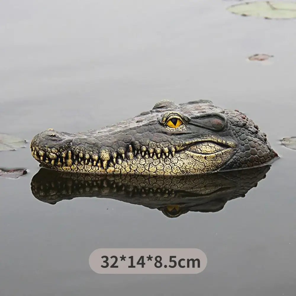 Realistic dark green & beige floating crocodile head garden water decor