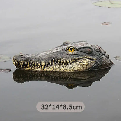 Realistic dark green & beige floating crocodile head garden water decor